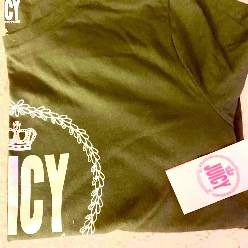 Juicy 2pc. Lounge Outfit NEW With Tags Camo Velveteen Yoga Pant/Olive L/S Tee 2X - Picture 13 of 14